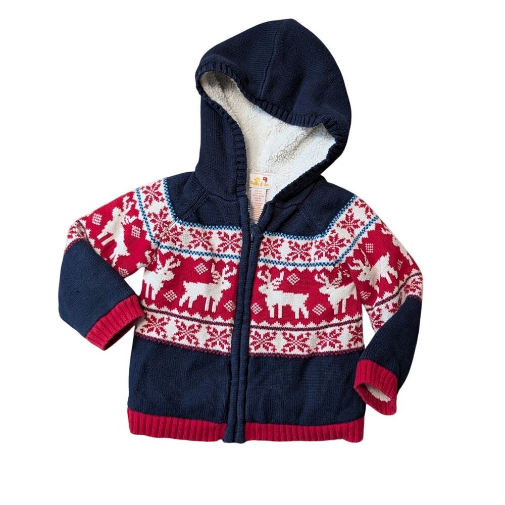 Sam & Jo Toddler Reindeer Christmas Sherpa Lined Hooded Sweater Jacket 3T